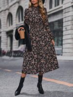Rochie Midi Tasille Neagra Cu Imprimeu Floral Si Maneci Bufante - imagine 3