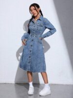Rochie Midi Shani Din Denim Cu Nasturi - imagine 4
