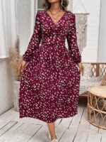 Rochie Lunga Florentina Grena Cu Imprimeu Multicolor - imagine 3