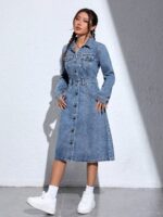 Rochie Midi Shani Din Denim Cu Nasturi
