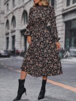 Rochie Midi Tasille Neagra Cu Imprimeu Floral Si Maneci Bufante - imagine 5