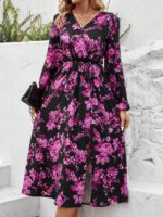 Rochie Midi Zizita Neagra Cu Model Floral Lila