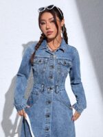 Rochie Midi Shani Din Denim Cu Nasturi - imagine 5