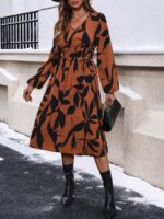 Rochie Midi Zikiya Maro Cu Imprimeu Negru