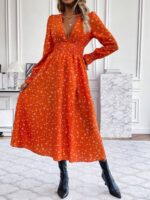 Rochie Lunga Elvan Corai Cu Imprimeu Negru - imagine 10