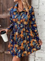 Rochie Scurta Pangora Cu Frunze Multicolore Si Nasturi - imagine 5