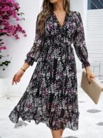 Rochie Midi Neagra Yana Cu Model Floral