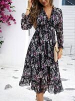 Rochie Midi Neagra Yana Cu Model Floral - imagine 3