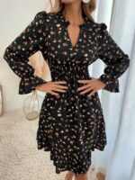 Rochie Midi Sindre Neagra cu Print Floral - imagine 3