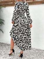 Rochie Lunga Dabia Neagra Cu Imprimeu Alb - imagine 2