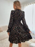 Rochie Midi Sindre Neagra cu Print Floral - imagine 2