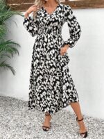 Rochie Lunga Dabia Neagra Cu Imprimeu Alb
