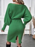 Rochie Tricotata Scurta Gioia Verde Cu Maneci Bufante - imagine 2
