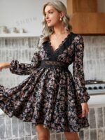Rochie Scurta Irsa Neagra Cu Model Floral Cu Broderie - imagine 5