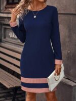 Rochie Scurta Alet Albastra Cu Dungi Roz - imagine 4