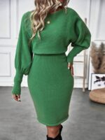 Rochie Tricotata Scurta Gioia Verde Cu Maneci Bufante
