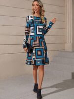 Rochie Scurta Dalida Albastra Cu Imprimeu Geometric Multicolor