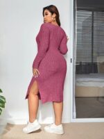 Rochie Midi Anthea Roz cu Dungi in Relief - Marimi Mari - imagine 2