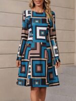 Rochie Scurta Dalida Albastra Cu Imprimeu Geometric Multicolor - imagine 3