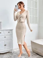 Compleu cu Rochie Midi Aspen Bej - imagine 4