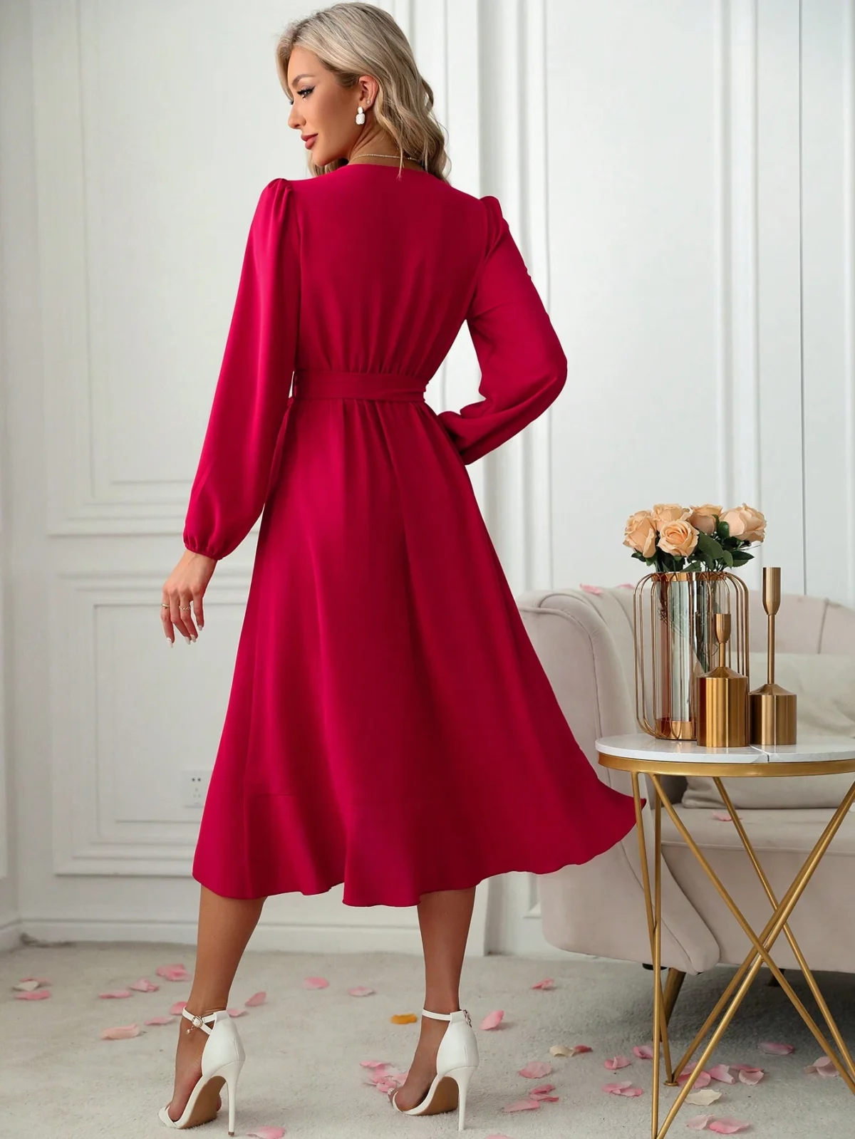 Rochie Midi Iustina Rosie Cu Cordon - imagine 2