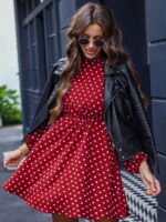 Rochie Scurta Osman Rosie Cu Buline Albe - imagine 3
