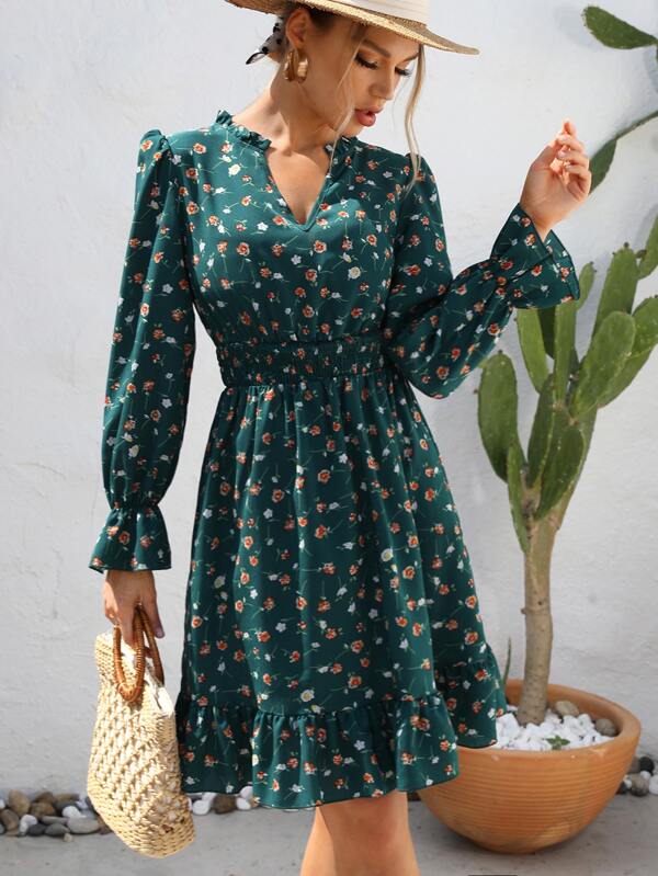 60-1 Rochie Midi Linny Verde cu Flori - imagine 1