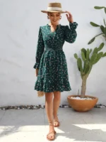 Rochie Midi Linny Verde cu Flori - imagine 3