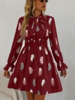 Rochie Scurta Morela Rosie Cu Pene Colorate - imagine 4