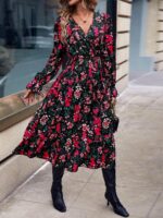 Rochie Midi Nebraska Neagra Cu Model Floral - imagine 3
