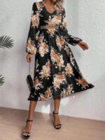 Rochie Lunga Elvan Corai Cu Imprimeu Negru - imagine 70