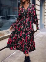 Rochie Midi Nebraska Neagra Cu Model Floral - imagine 4