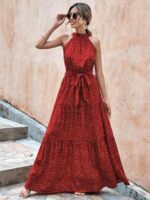 Rochie Lunga Lucia Cu Buline Albe Si Cordon