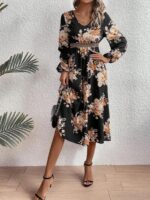 Rochie Lunga Elvan Corai Cu Imprimeu Negru - imagine 71