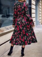 Rochie Midi Nebraska Neagra Cu Model Floral - imagine 2