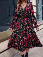 Rochie Midi Nebraska Neagra Cu Model Floral - imagine 5