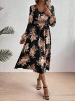 Rochie Lunga Elvan Corai Cu Imprimeu Negru - imagine 73