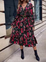 Rochie Midi Nebraska Neagra Cu Model Floral