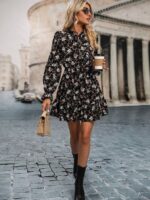 Rochie Scurta Pompilia Neagra Cu Model Floral - imagine 3