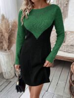 Rochie Tricotata Scurta Gamze Din 2 Culori : Negru Si Verde