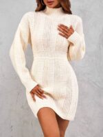 Rochie Scurta Tricotata Isolde Crem Cu Guler - imagine 5