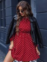 Rochie Scurta Osman Rosie Cu Buline Albe - imagine 4