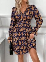 Rochie Scurta Zahra Bleumarin Cu Imprimeu Crem - imagine 3