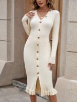 Rochie Midi Tricotata Barny Bej - imagine 5