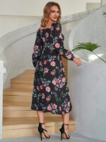 Rochie Midi Ghada Neagra Cu Model Floral Multicolor - imagine 2