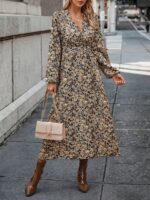 Rochie Midi Kala Neagra Cu Model Floral Galben