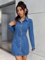 Rochie Scurta Debra Din Denim Cu Nasturi - imagine 3