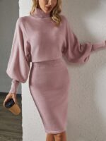Rochie Midi Tricotata Rosalie Roz Pudra