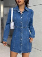 Rochie Scurta Debra Din Denim Cu Nasturi