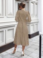 Rochie Midi Teodory Crem Cu Buline Negre Si Maneci Bufante - imagine 2